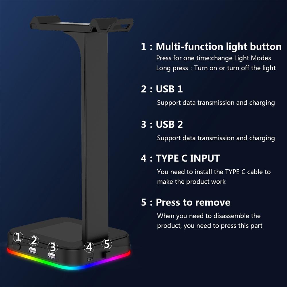 Rgb Gaming Headset Stand With Dual Usb - Black-1964932169054949377