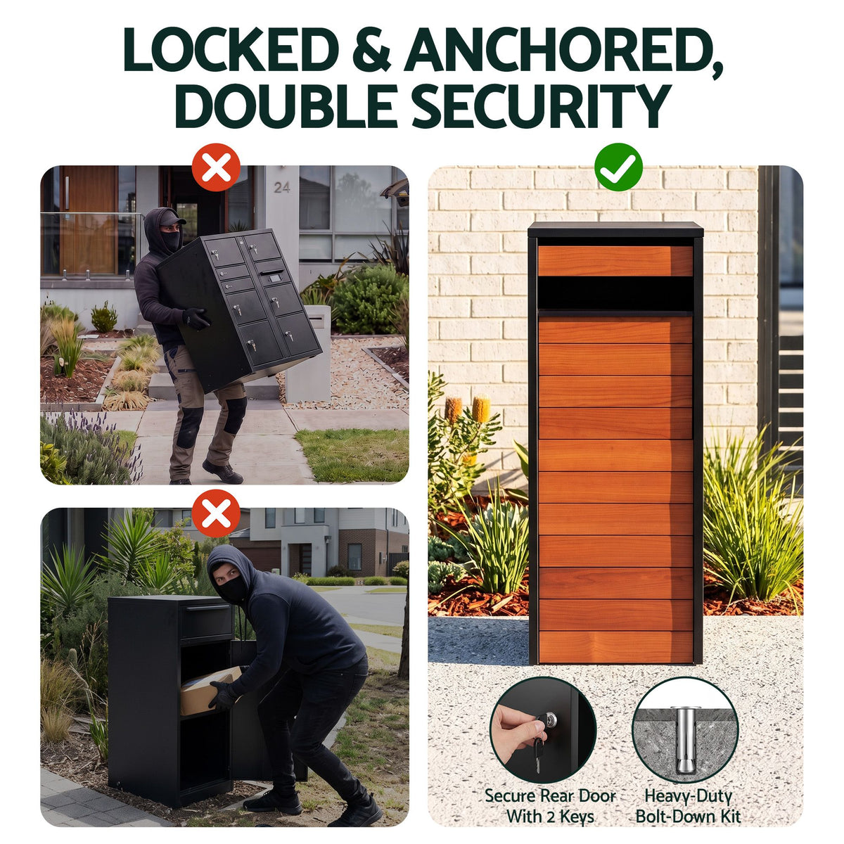 Gardeon Parcel Letterbox Drop Box Package Slot MailBox Walnut