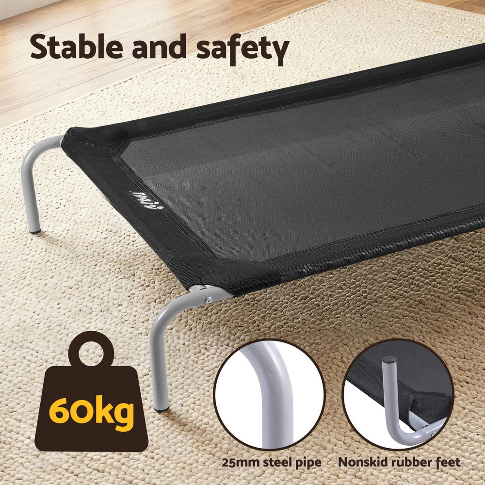 i.Pet Pet Dog Bed Elevated Trampoline Durable Raised Heavy Duty Large Dogs 90x137cm Black