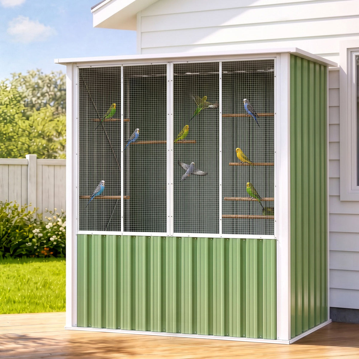 i.Pet Bird Cage Outdoor Aviary 180cm Walk In Access Galvanised Metal Green