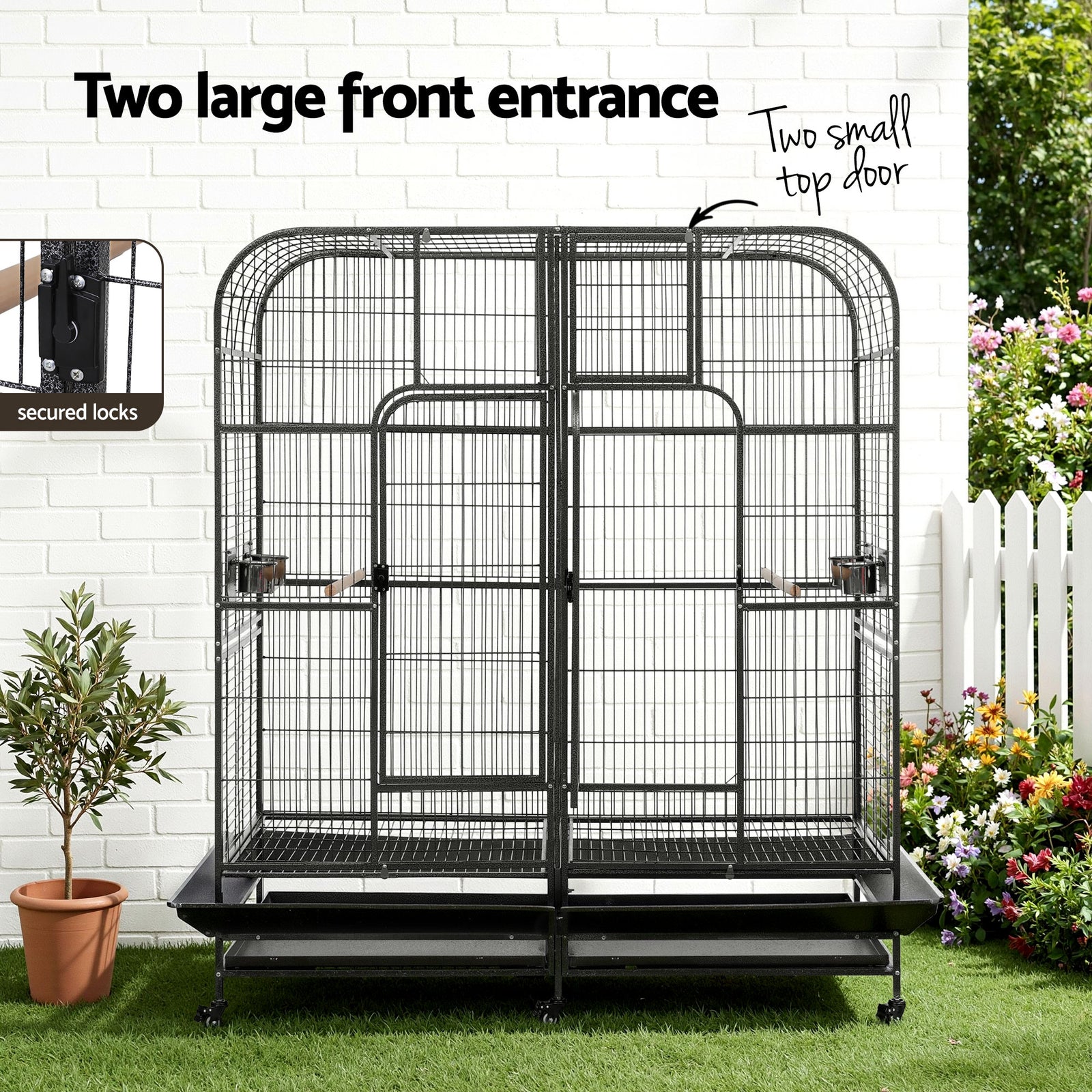 i.Pet Bird Cage Extra Large Aviary 185cm Pet Parrot Cage Castor Wheel Removable Divider