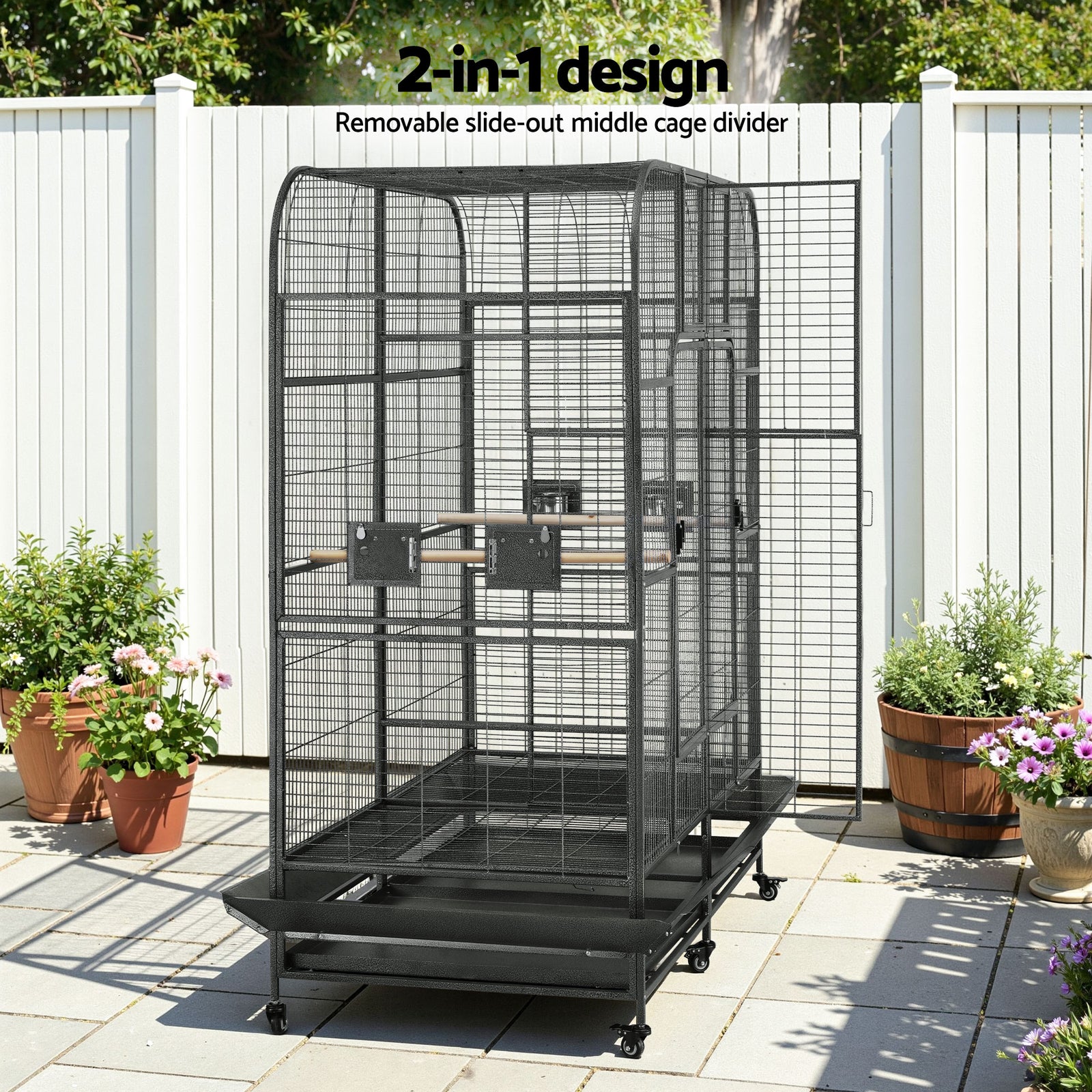 i.Pet Bird Cage Extra Large Aviary 185cm Pet Parrot Cage Castor Wheel Removable Divider
