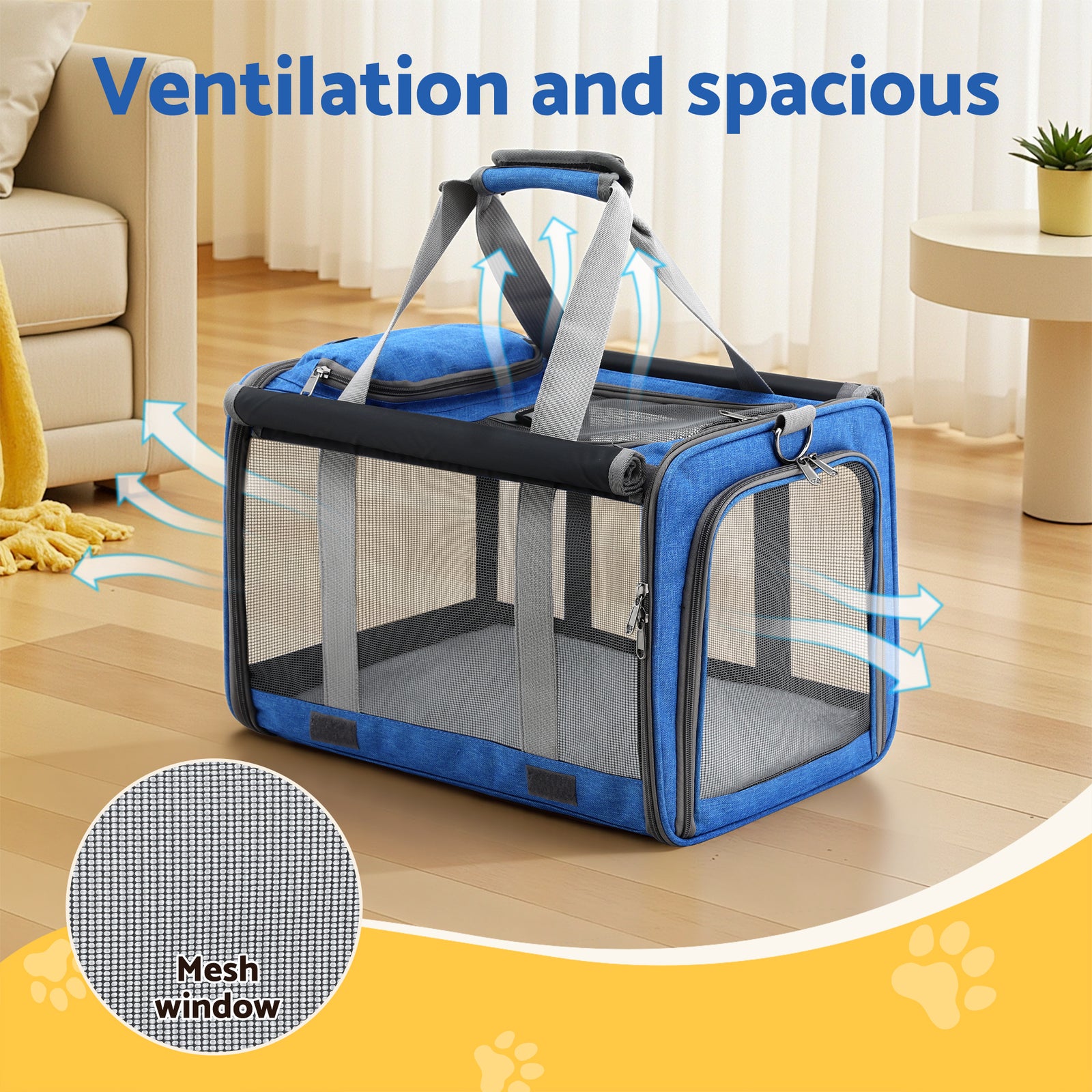 i.Pet Pet Carrier Bag Foldable Dog Cat Durable Crate Travel Cage Portable Car Kennel Blue