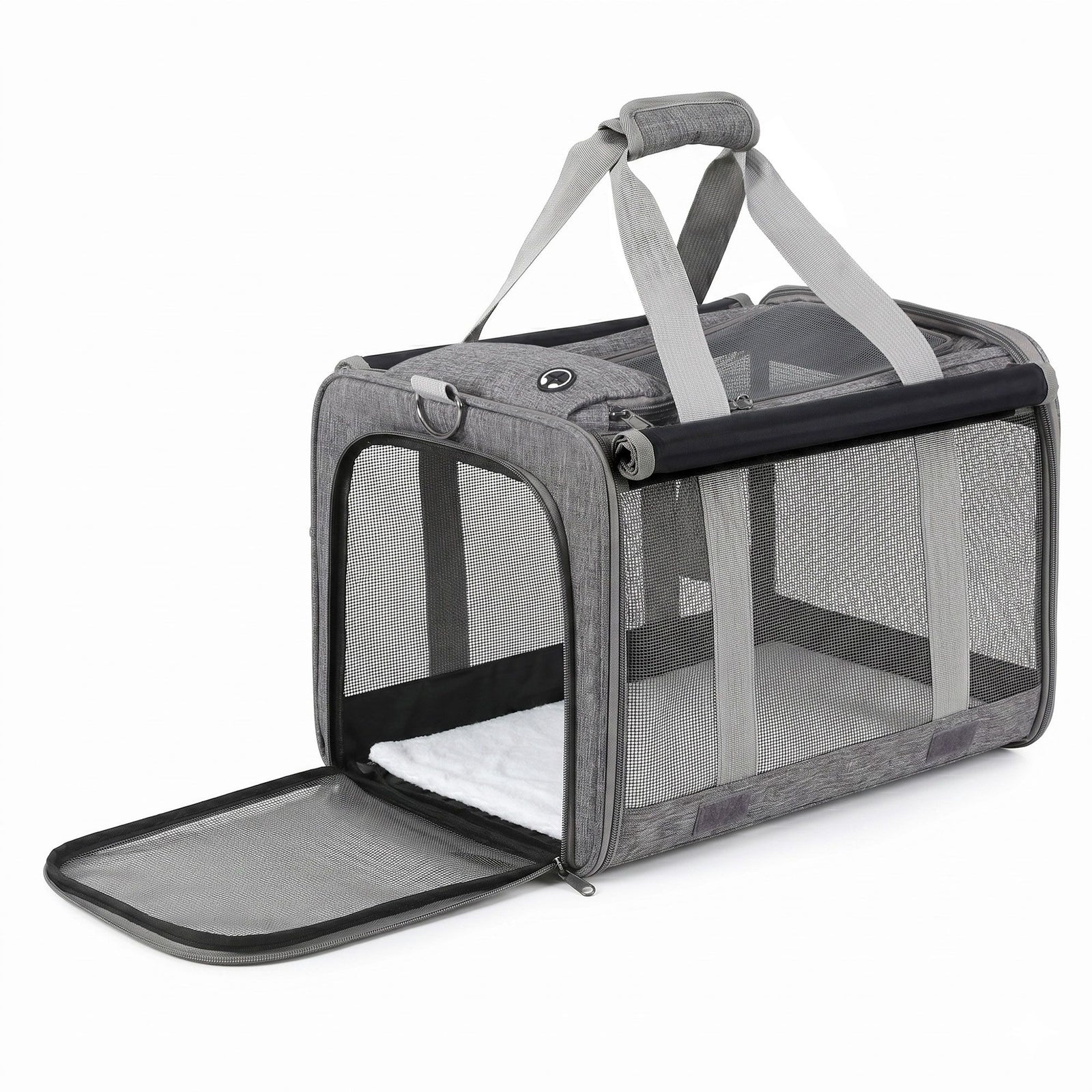i.Pet Pet Carrier Bag Foldable Dog Cat Durable Crate Travel Cage Portable Car Kennel Grey