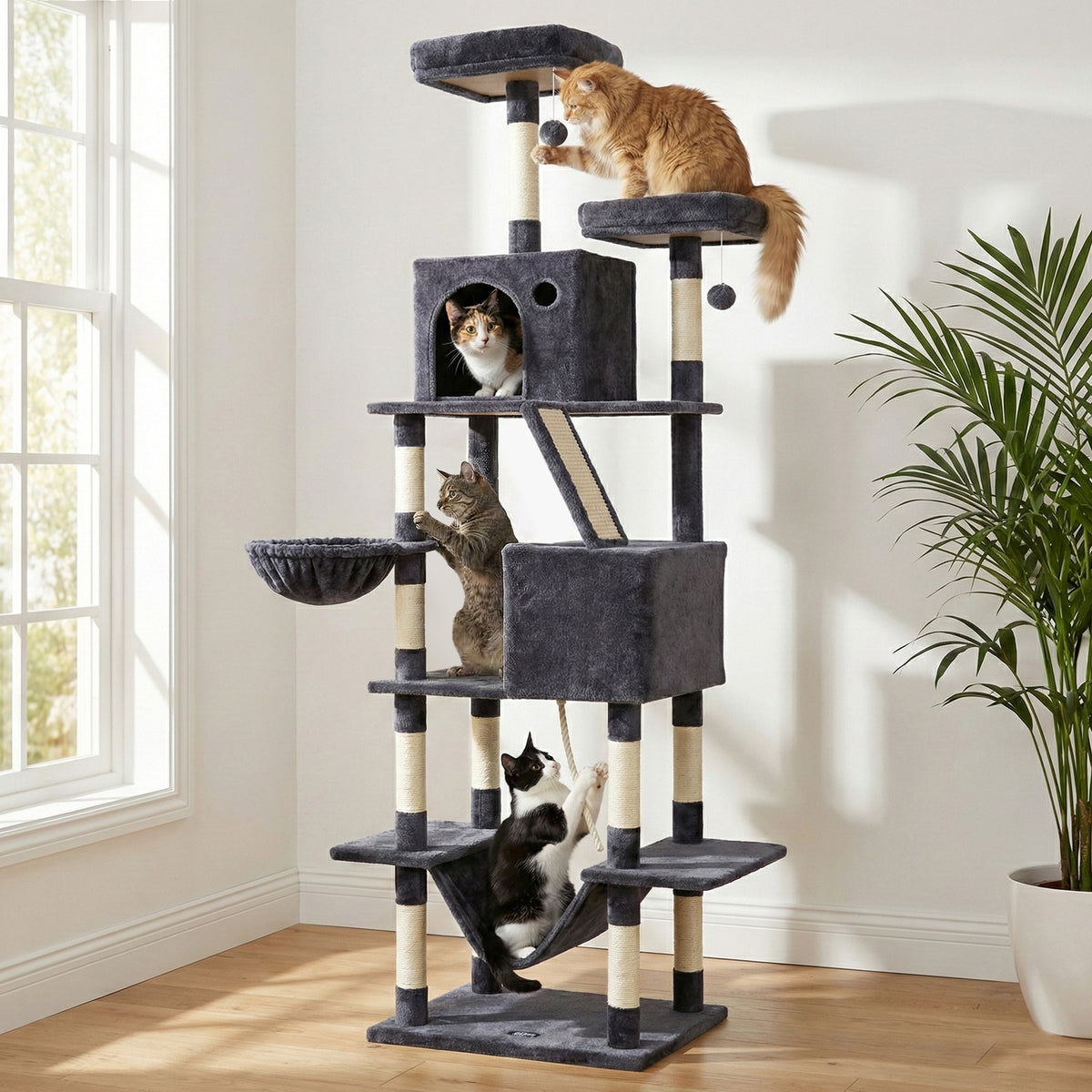 i.Pet Cat Tree Tower 206cm Large Scratching Post Furniture Scratcher House Grey
