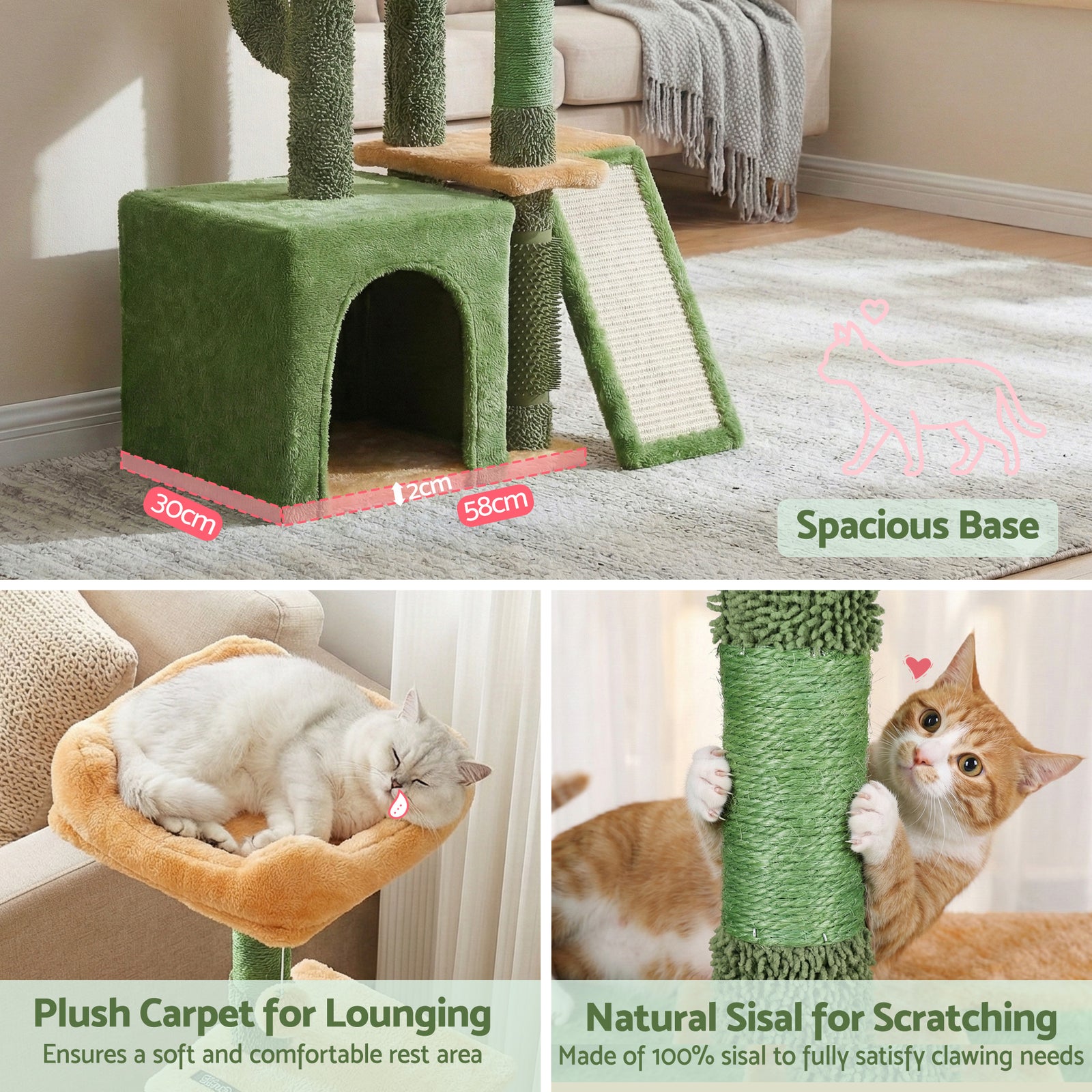 i.Pet Cat Tree Tower 101cm Scratching Post Furniture Scratcher House Green
