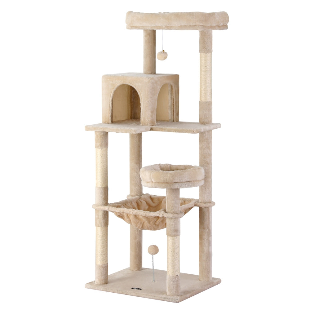 i.Pet Cat Tree 143cm Tower Scratching Post Trees Scratcher Condo House Beige