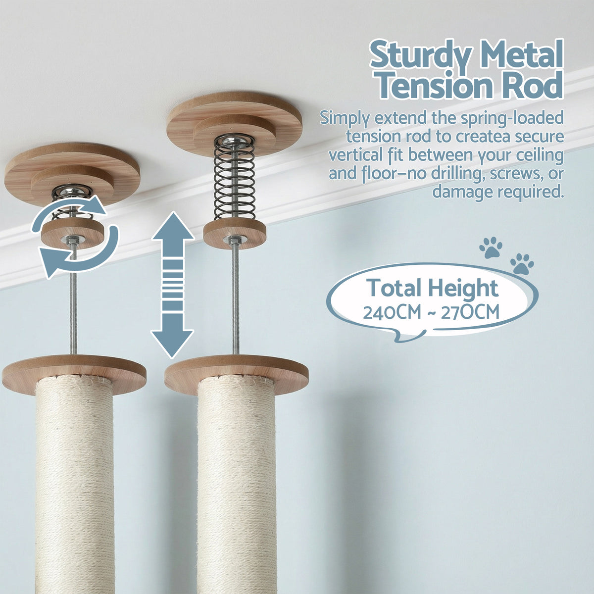 i.Pet Cat Tree Tower Floor to Ceiling Scratching Post 270cm Beige