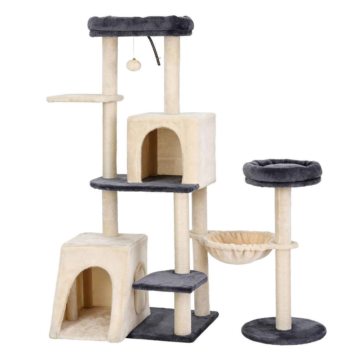 i.Pet Cat Tree Tower 133cm Rotatable L-Shape Design Scratching Post Furniture Scratcher House Grey &amp; Beige