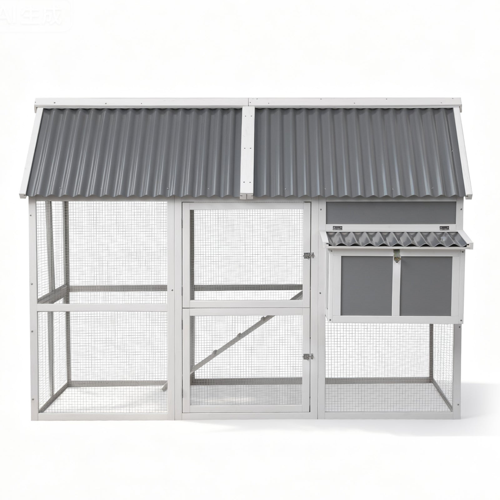 i.Pet Chicken Coop Large Outdoor Rabbit Hutch Chook House Hatch Box With Run Grey White