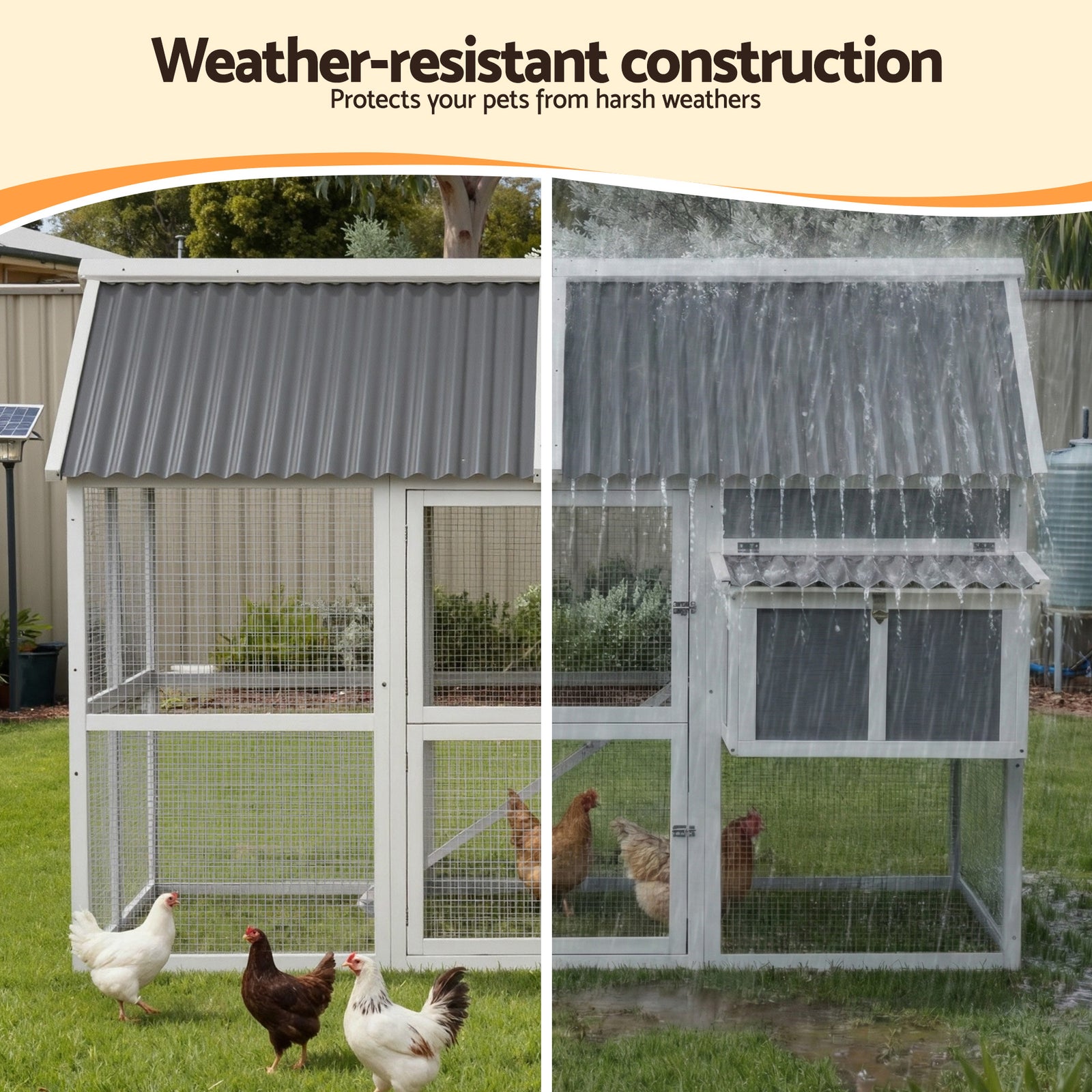 i.Pet Chicken Coop Large Outdoor Rabbit Hutch Chook House Hatch Box With Run Grey White