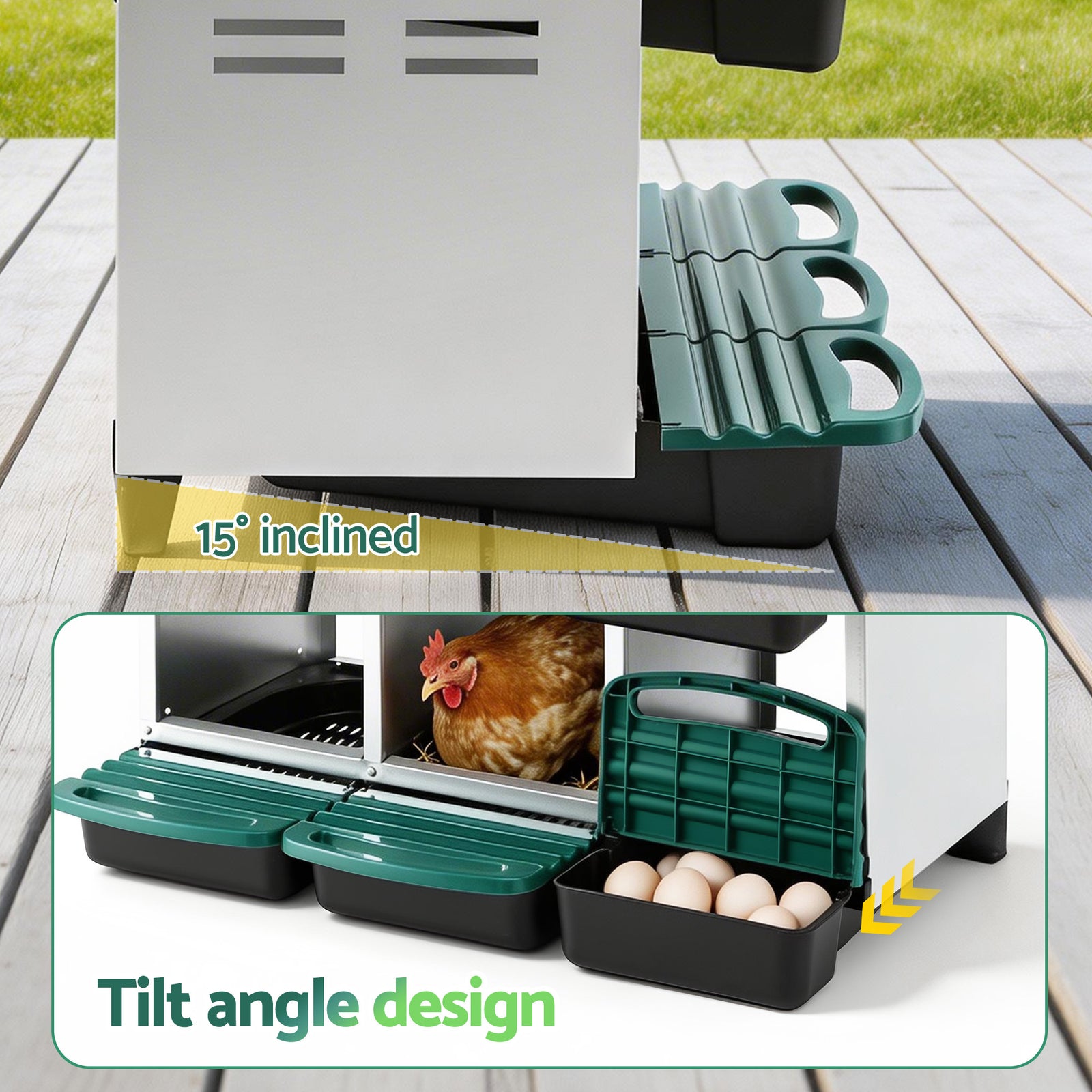 i.Pet Chicken Nesting Box Roll Away Metal Nesting Box Wall Mounted 6 Holes Green