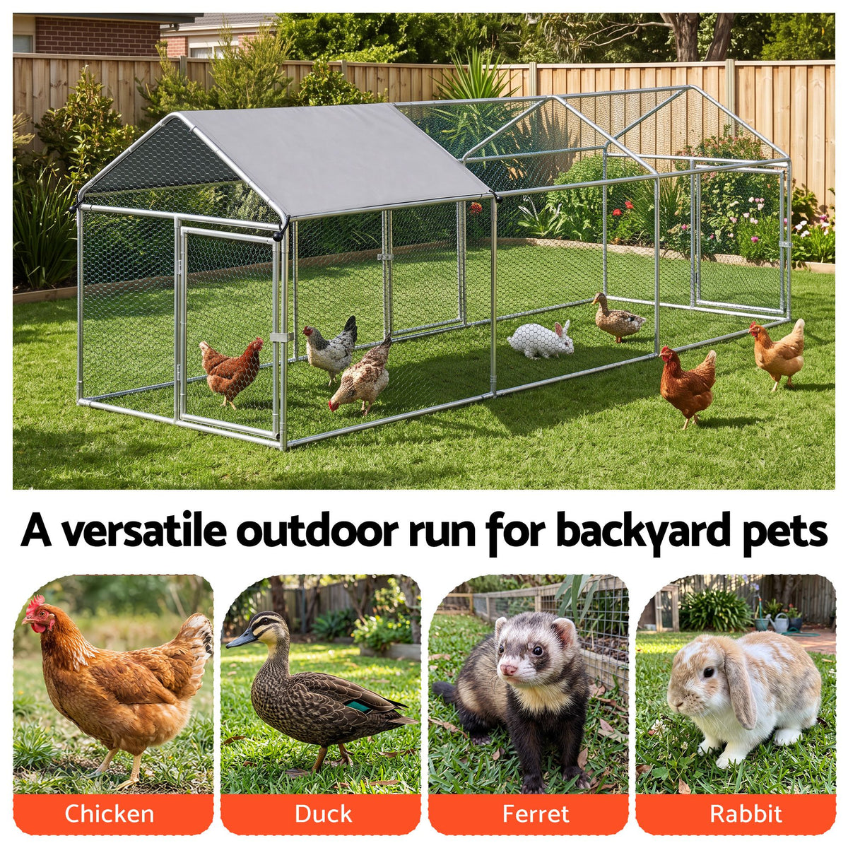 i.Pet Chicken Coop Rabbit Hutch Outdoor Run Walk in Hen Cage Ferret House 2.8x1x1m