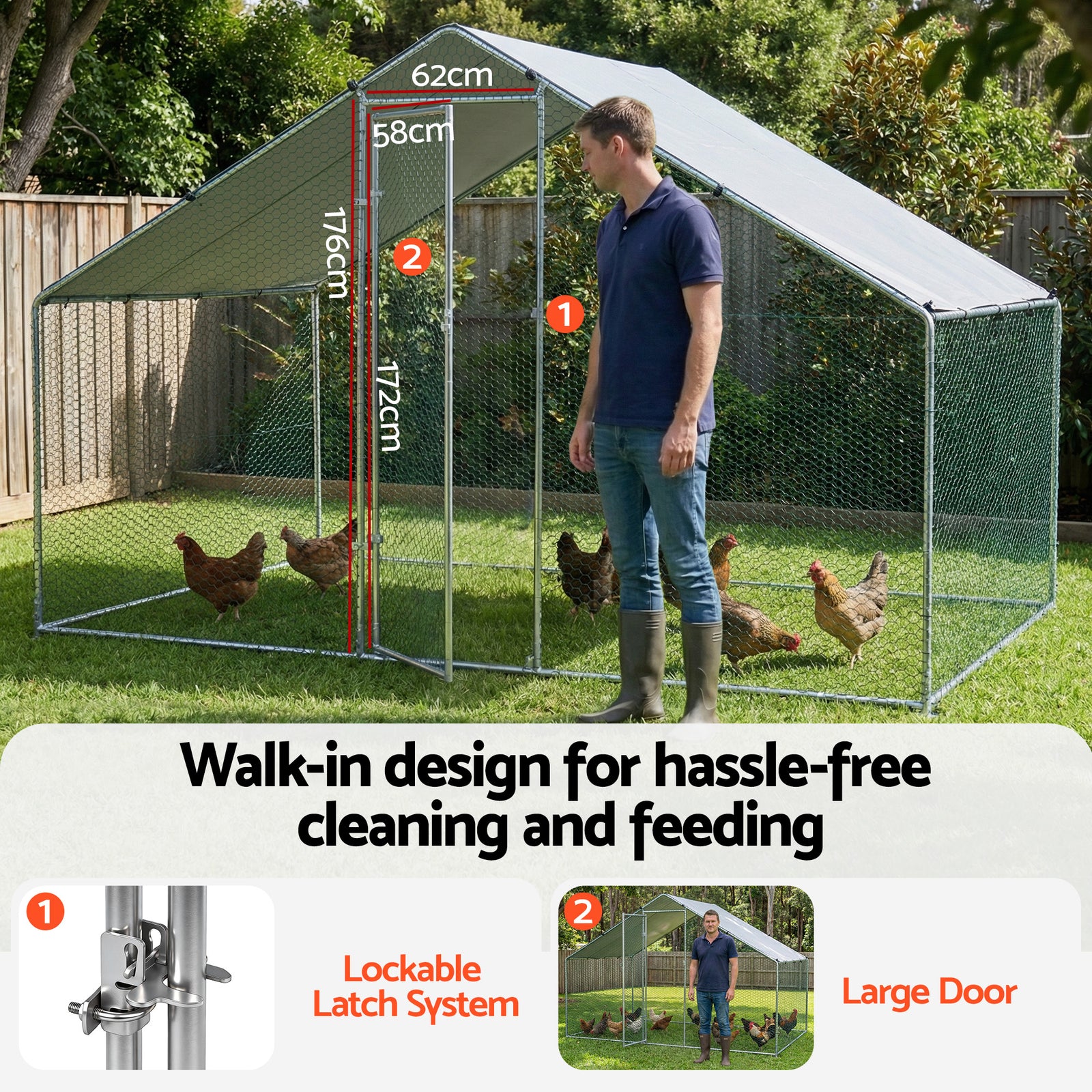 i.Pet Chicken Coop Rabbit Hutch Outdoor Run Walk in Hen Cage Ferret House 3x2x2m