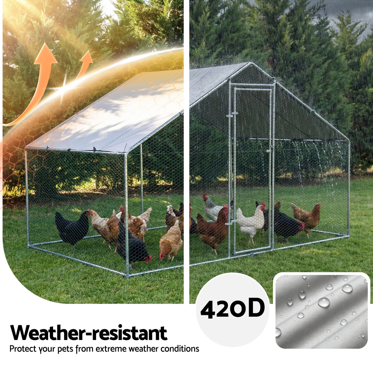 i.Pet Chicken Coop Rabbit Hutch Outdoor Run Walk in Hen Cage Ferret House 3x2x2m