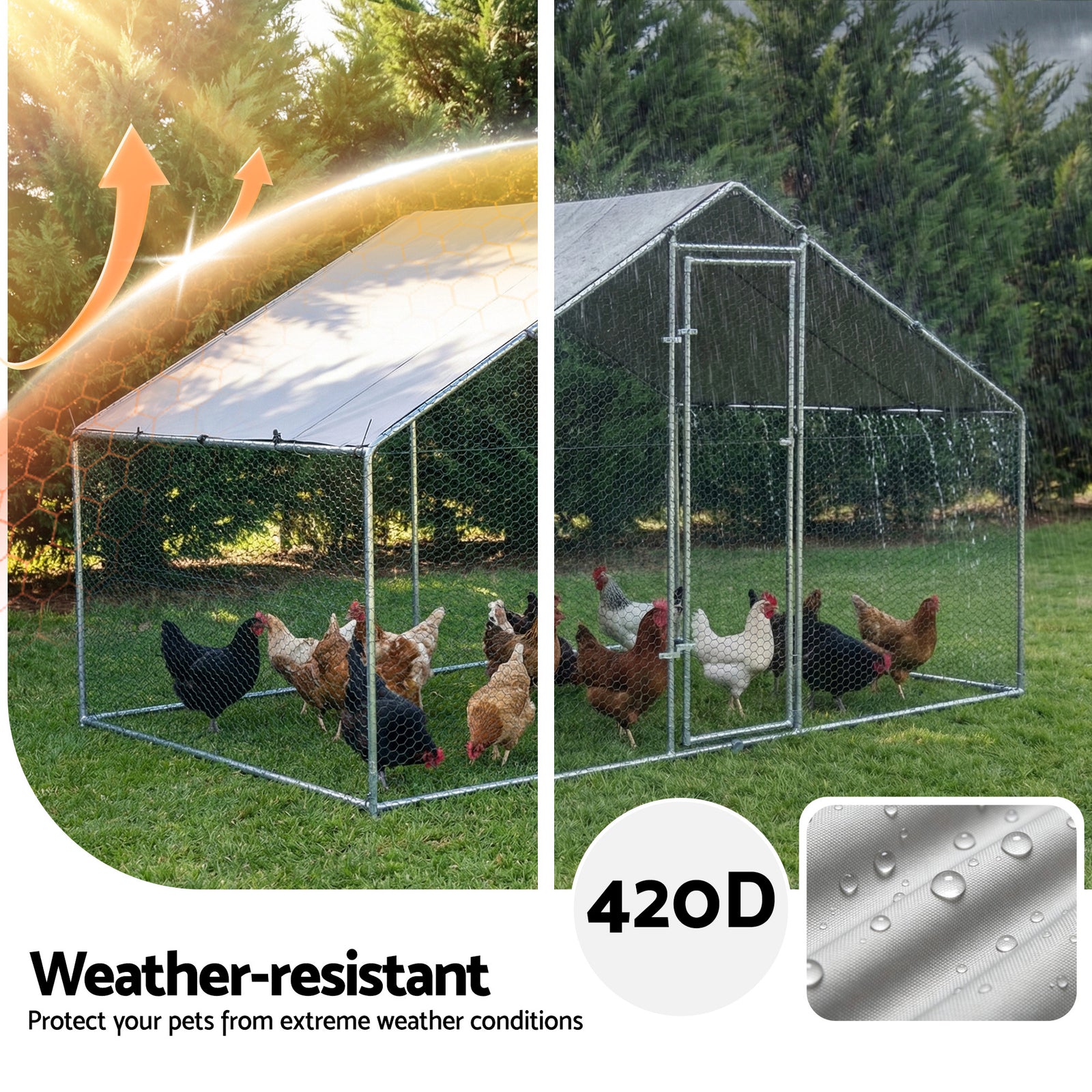 i.Pet Chicken Coop Rabbit Hutch Outdoor Run Walk in Hen Cage Ferret House 3x2x2m