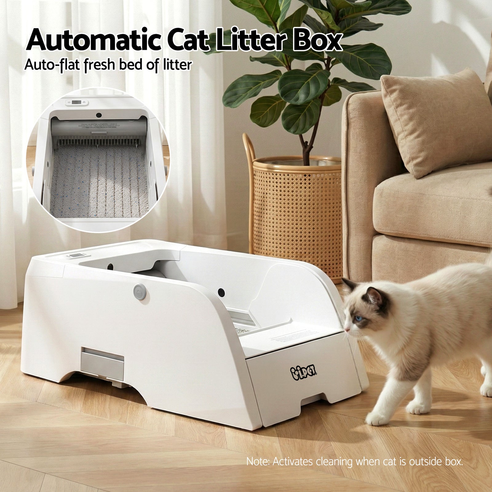 i.pet Automatic Cat Litter Box Self Cleaning Smart Pet Toilet App Control 5L White