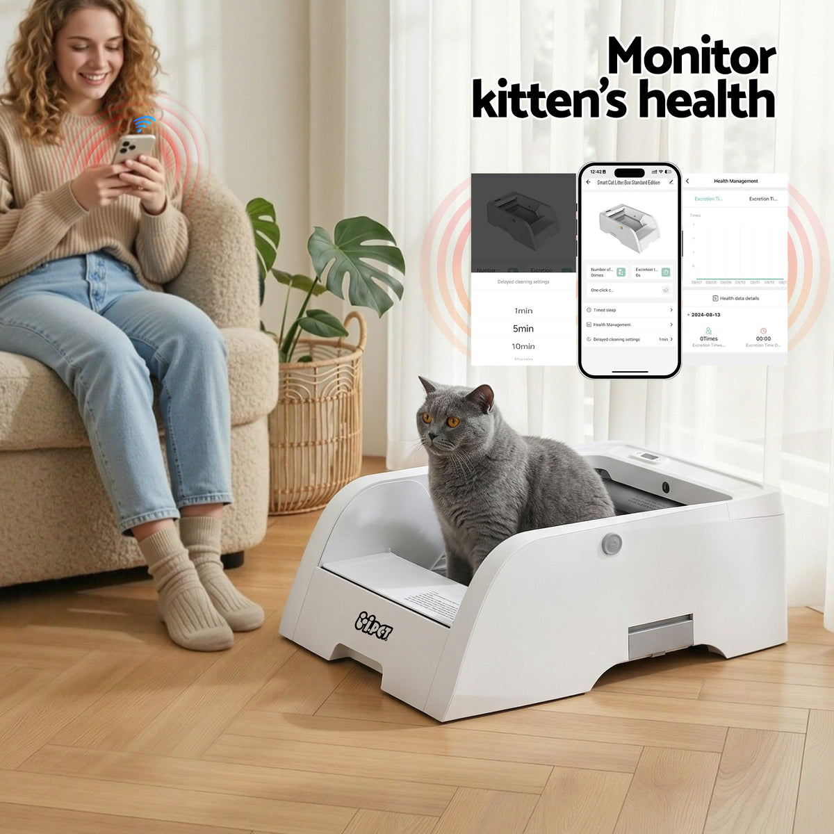 i.pet Automatic Cat Litter Box Self Cleaning Smart Pet Toilet App Control 5L White