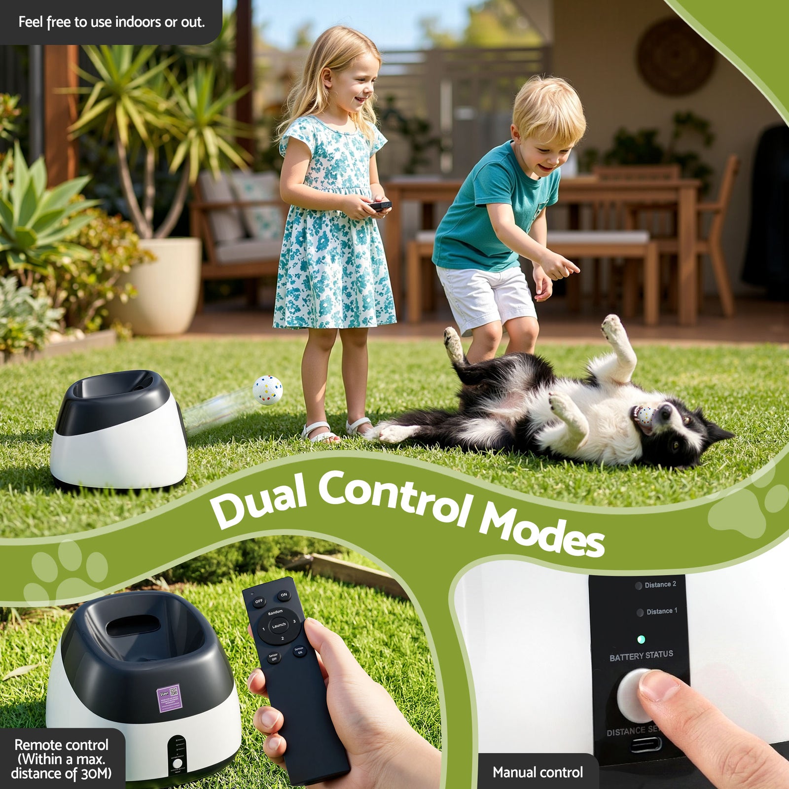 i.Pet Dog Ball Launcher Thrower with 6 ETPU Balls & 14/18/22m Launch Distance Black