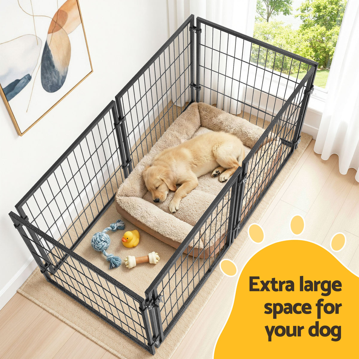 i.Pet Large Dog Crate Cage Playpen 129cm Puppy Pen Pet Enclosure Black