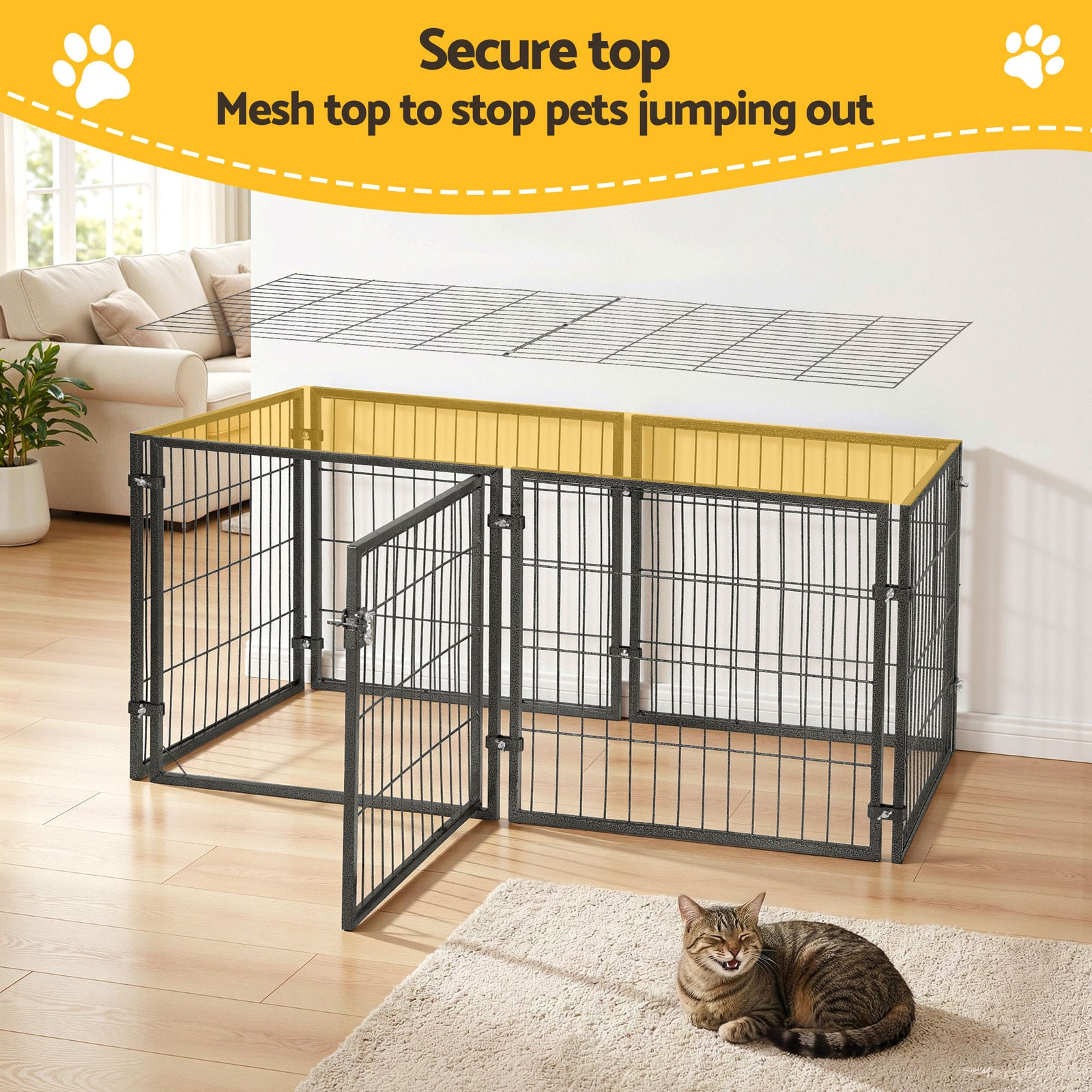 i.Pet Large Dog Crate Cage Playpen 129cm Puppy Pen Pet Enclosure Black