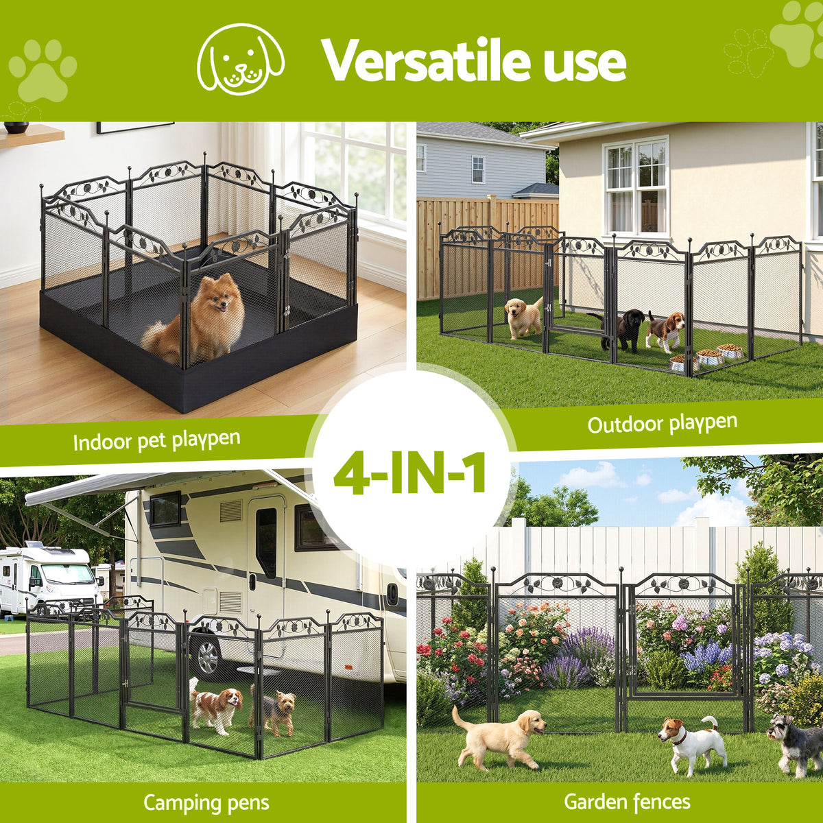 i.Pet Pet Dog Playpen Heavy-Duty Enclosure Multi-Configuration Indoor Outdoor Black