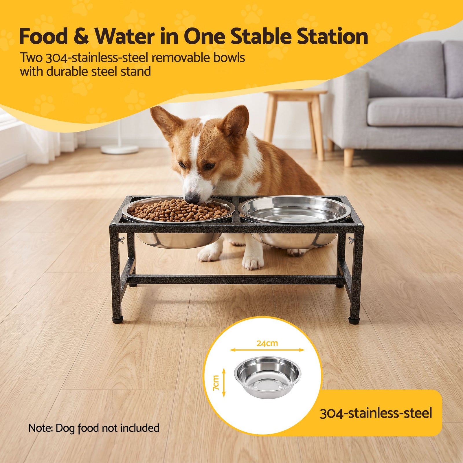 i.Pet Dog Pet Feeder Raised Stand with 2 Stainless Steel Bowls Adjustable Height