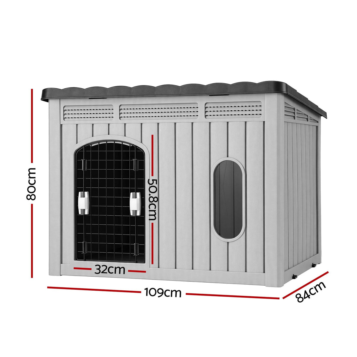 i.Pet 109cm Large Dog House Outdoor Pet Kennel with Metal Door Grey