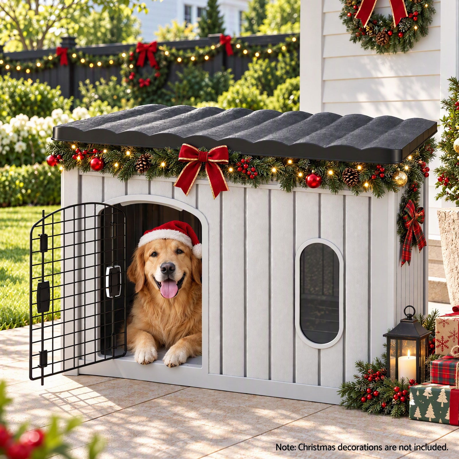 i.Pet 109cm Large Dog House Outdoor Pet Kennel with Metal Door Grey