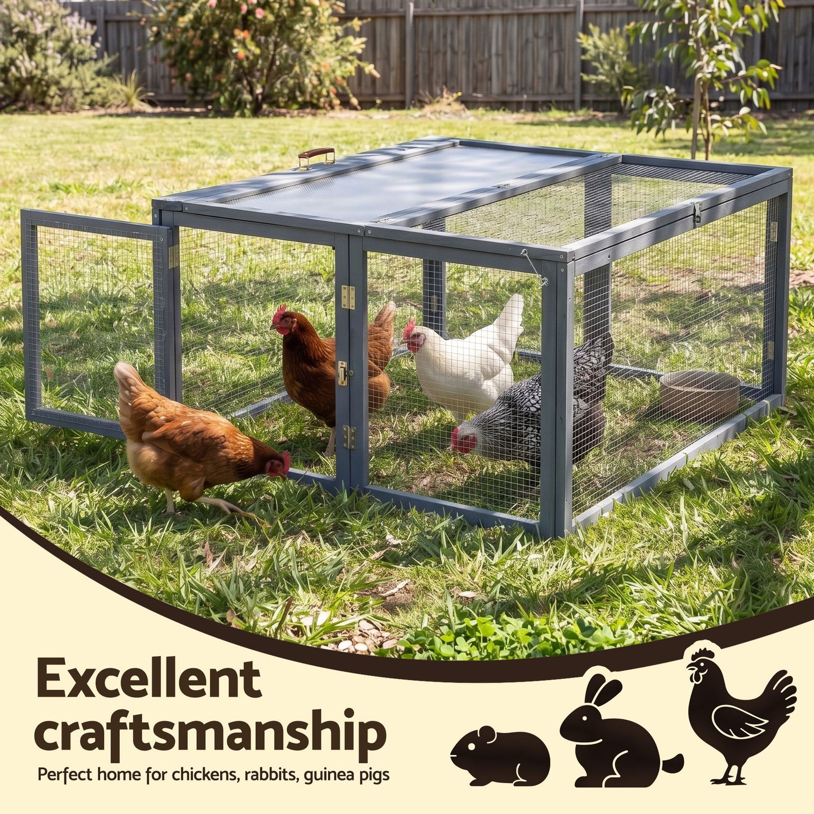i.Pet Chicken Coop Large Portable Wooden Rabbit Run Cage Hutch Outdoor Folding Hen House 110cm