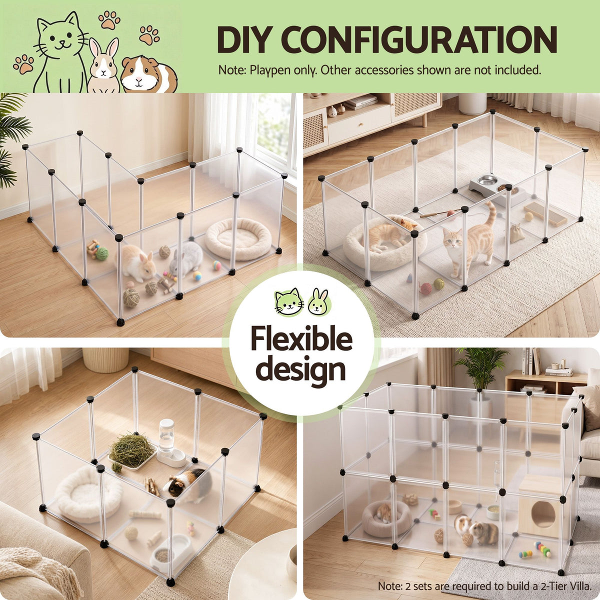 i.Pet Pet Dog Playpen 20 Panels with Baseboard DIY Enclosure Small Animal Rabbit Pen 125CM