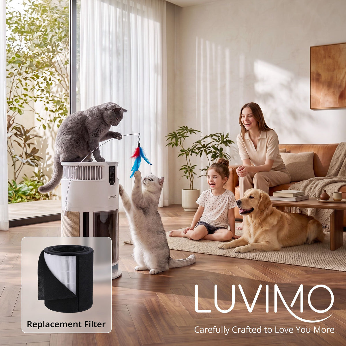 LUVIMO Pet Air Purifier Replacement Filter H13 HEPA w/ Activated Carbon Washable Pre-filter