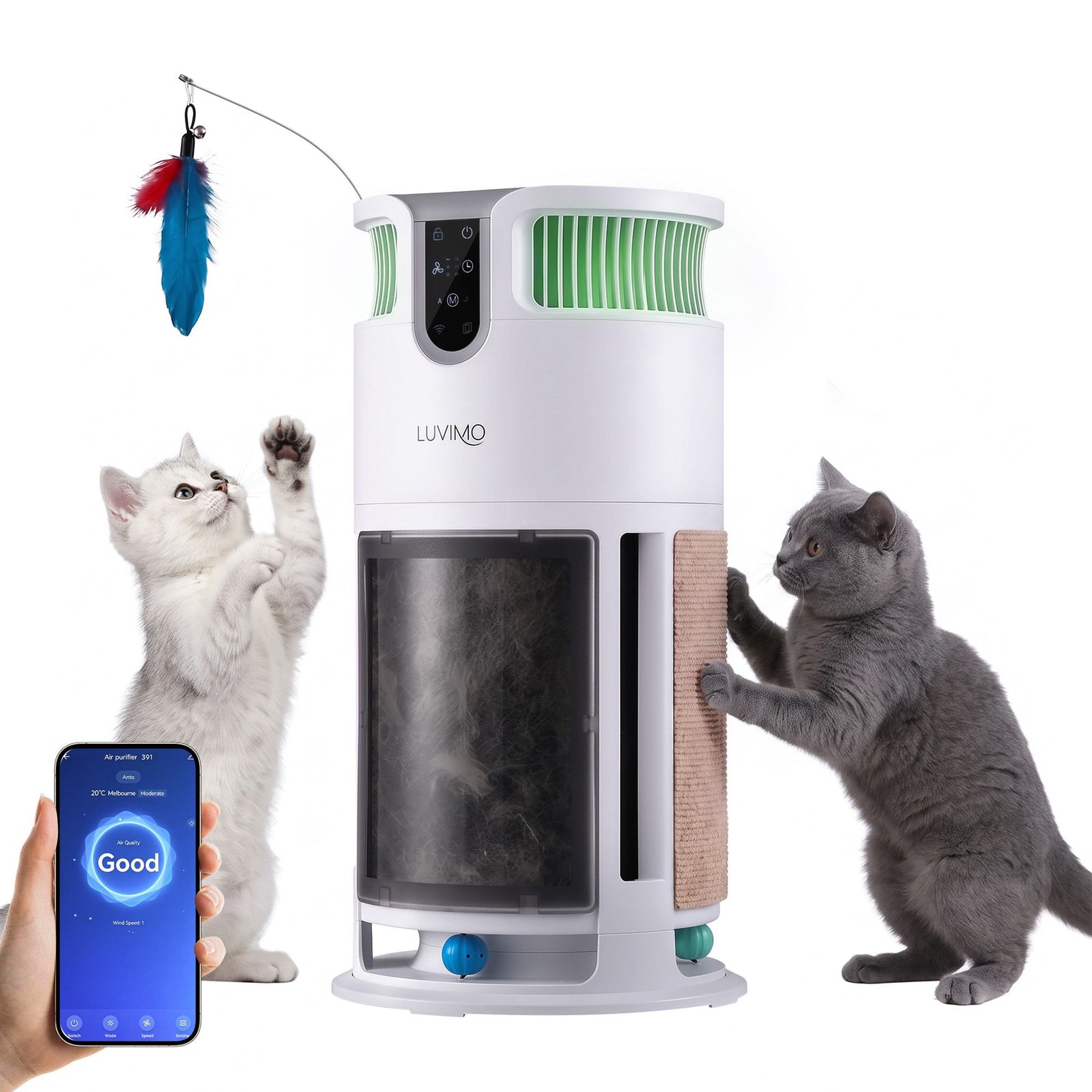 LUVIMO Pet Air Purifier H13 HEPA Smart Air Cleaner CADR 350 w/ Cat Toys for Home
