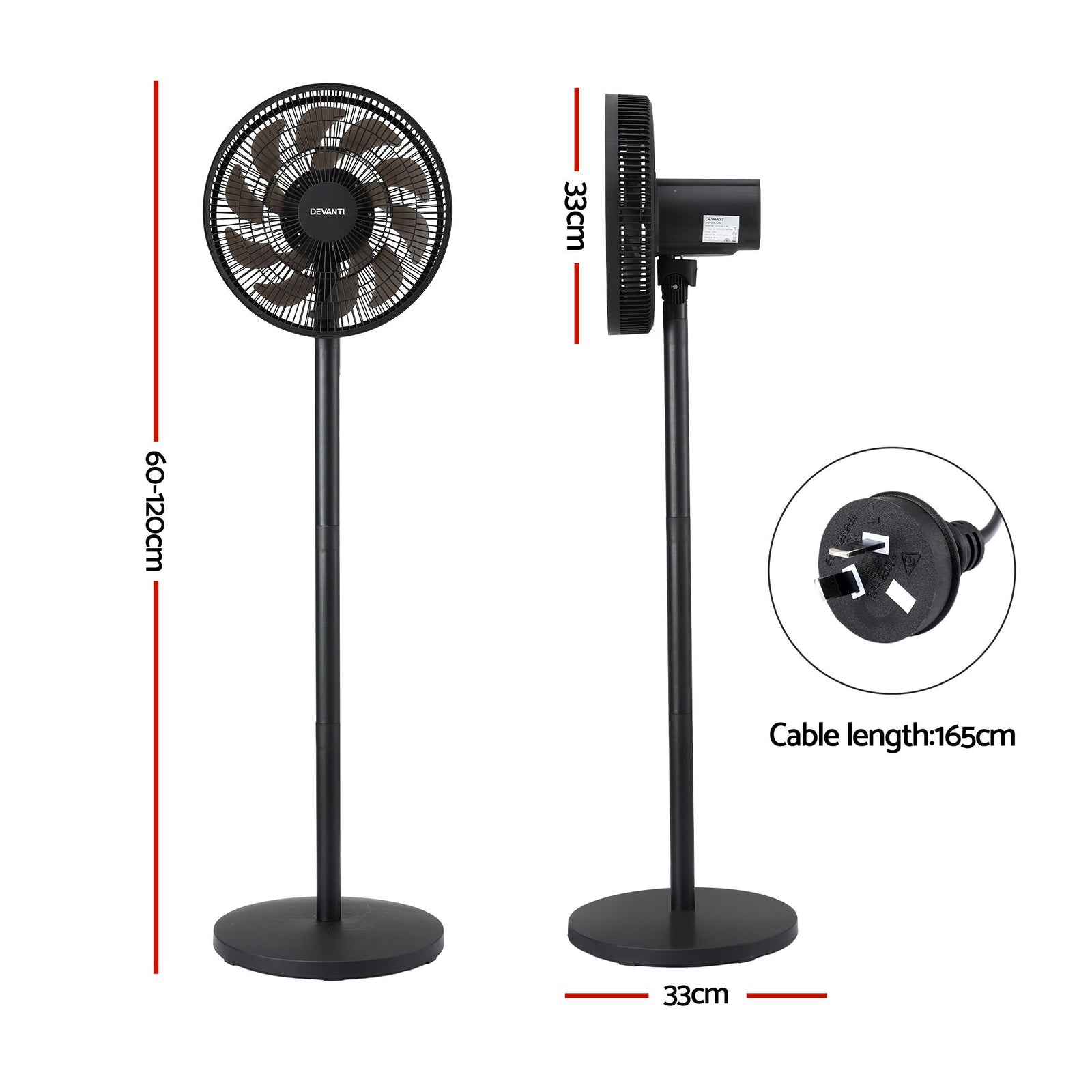 Devanti Pedestal Fan with Remote, 7 Speeds 3 Heights DC Motor, Black