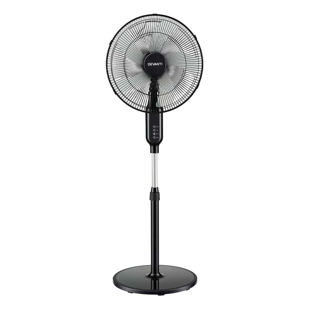 DEVANTI 16" Pedestal Fan with Remote 3 Speeds 8H Timer, Black