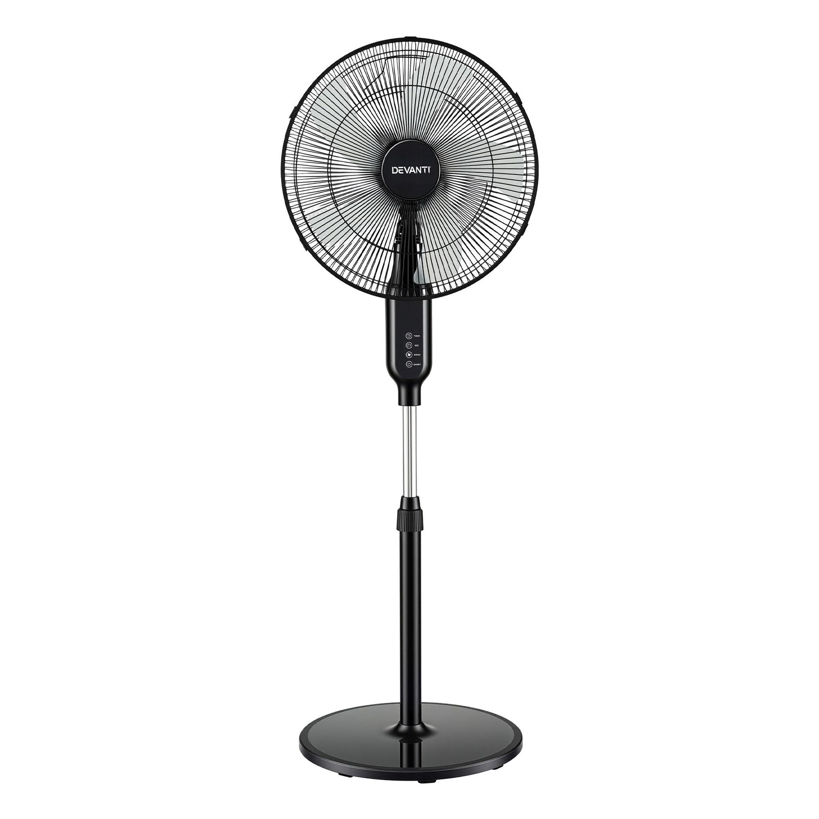 DEVANTI 16" Pedestal Fan with Remote 3 Speeds 8H Timer, Black