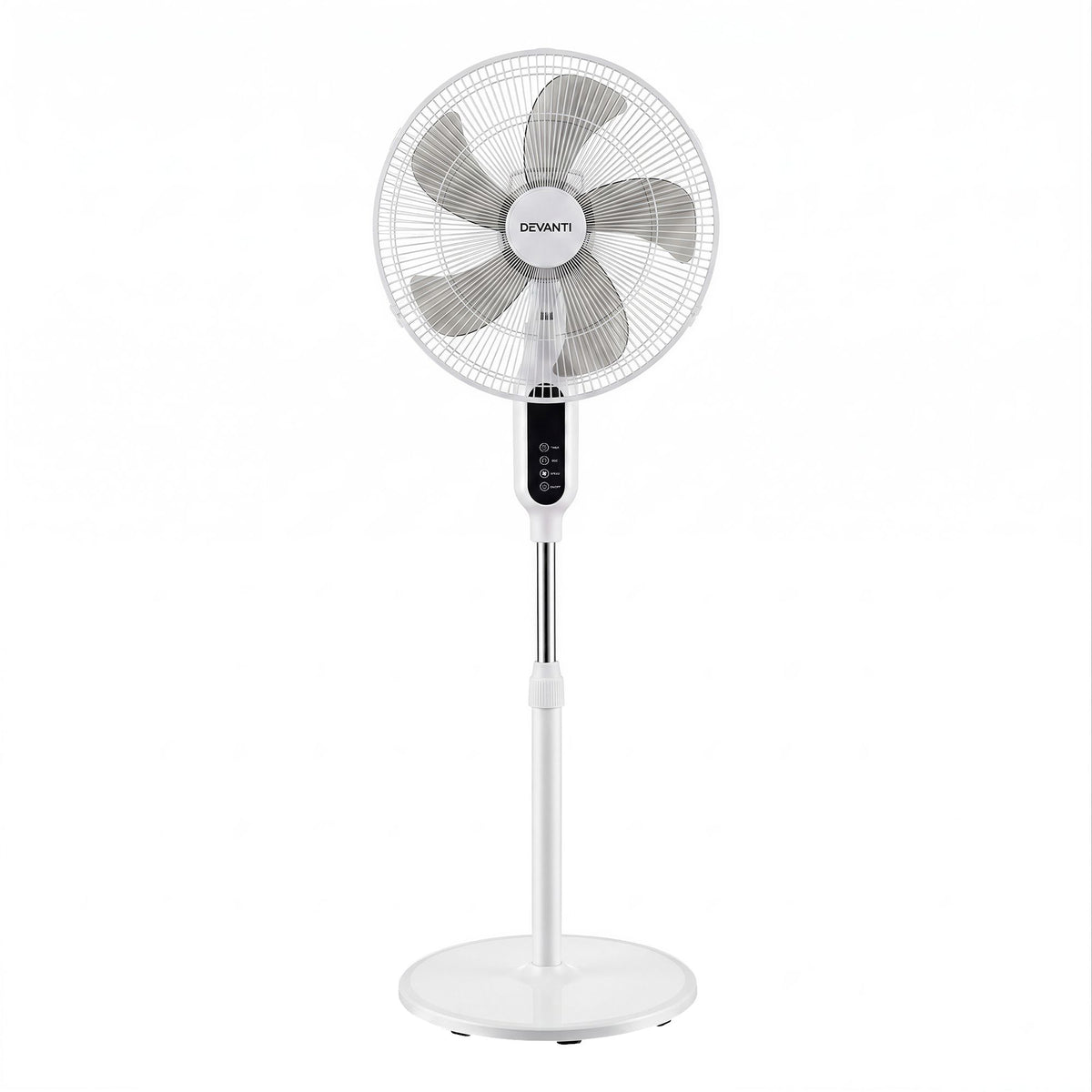 DEVANTI 16" Pedestal Fan with Remote 3 Speeds 8H Timer, White