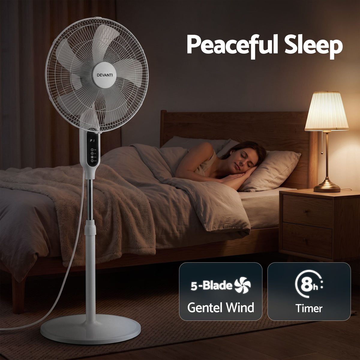 DEVANTI 16" Pedestal Fan with Remote 3 Speeds 8H Timer, White