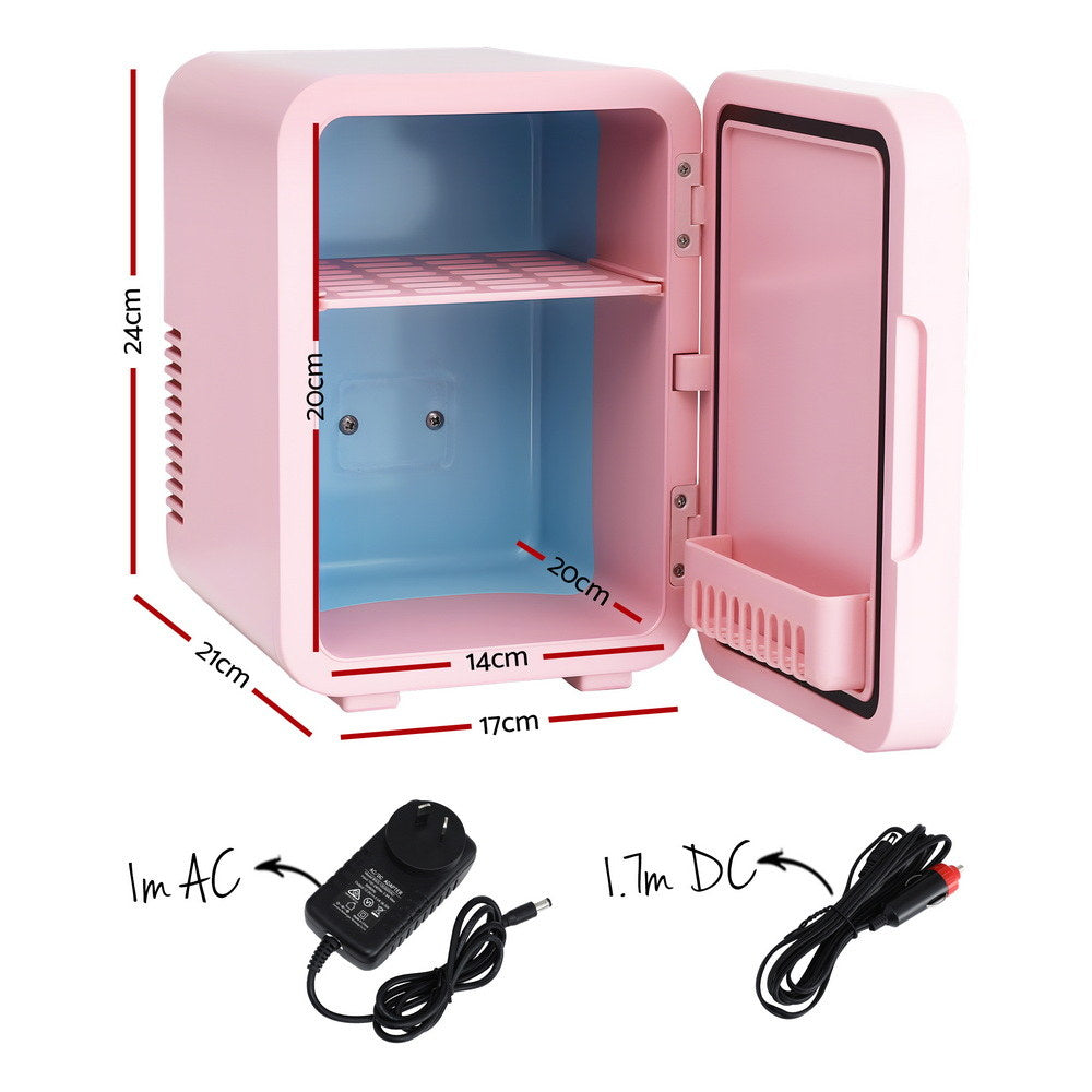 Glacio Mini Fridge Skincare Beauty Cooler Warmer LED Mirror 12V 220V Pink 4L