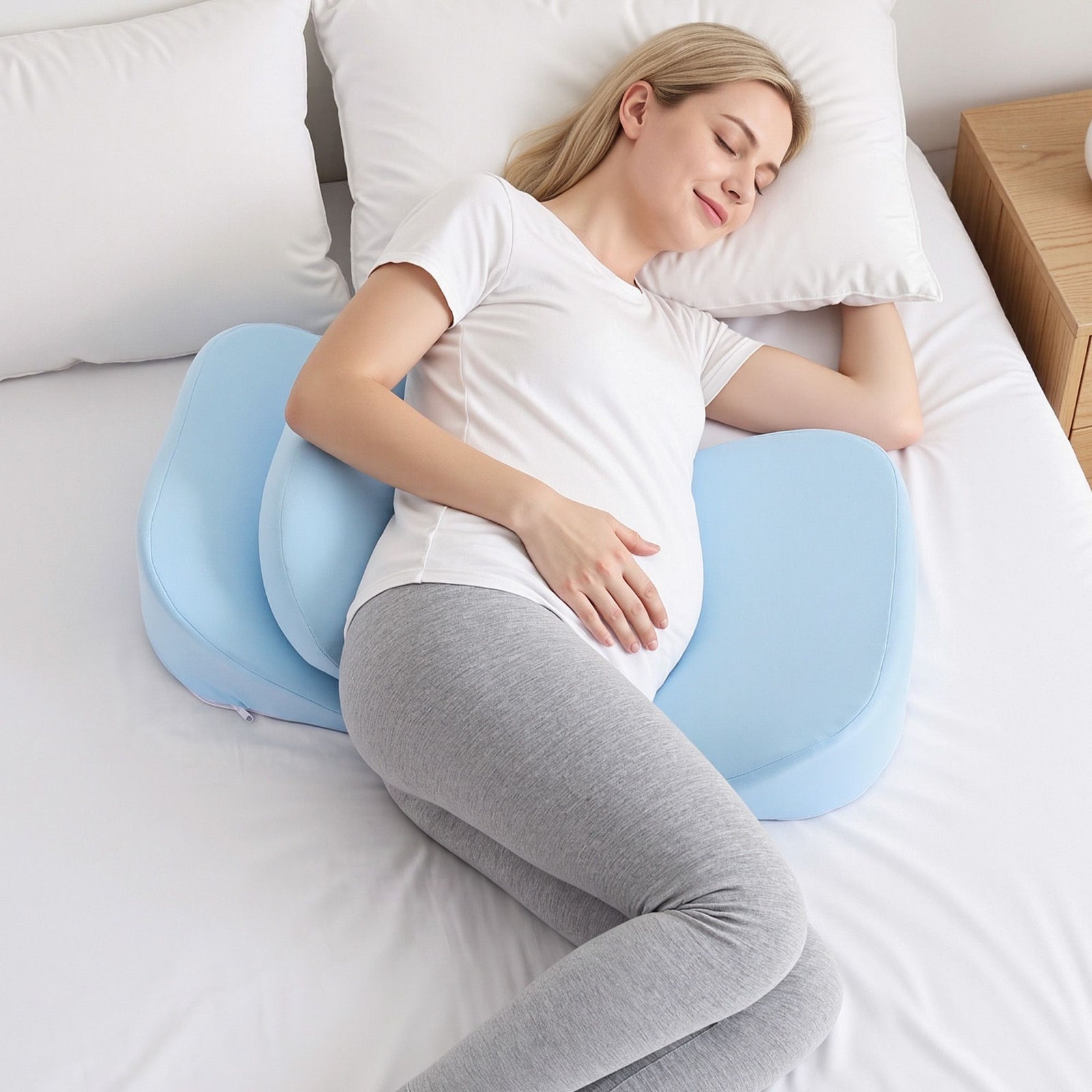 Giselle Bedding Memory Foam Pregnancy Pillow Adjustable with Concave Curve Design, Support for Back, Belly, and Hips, Blue