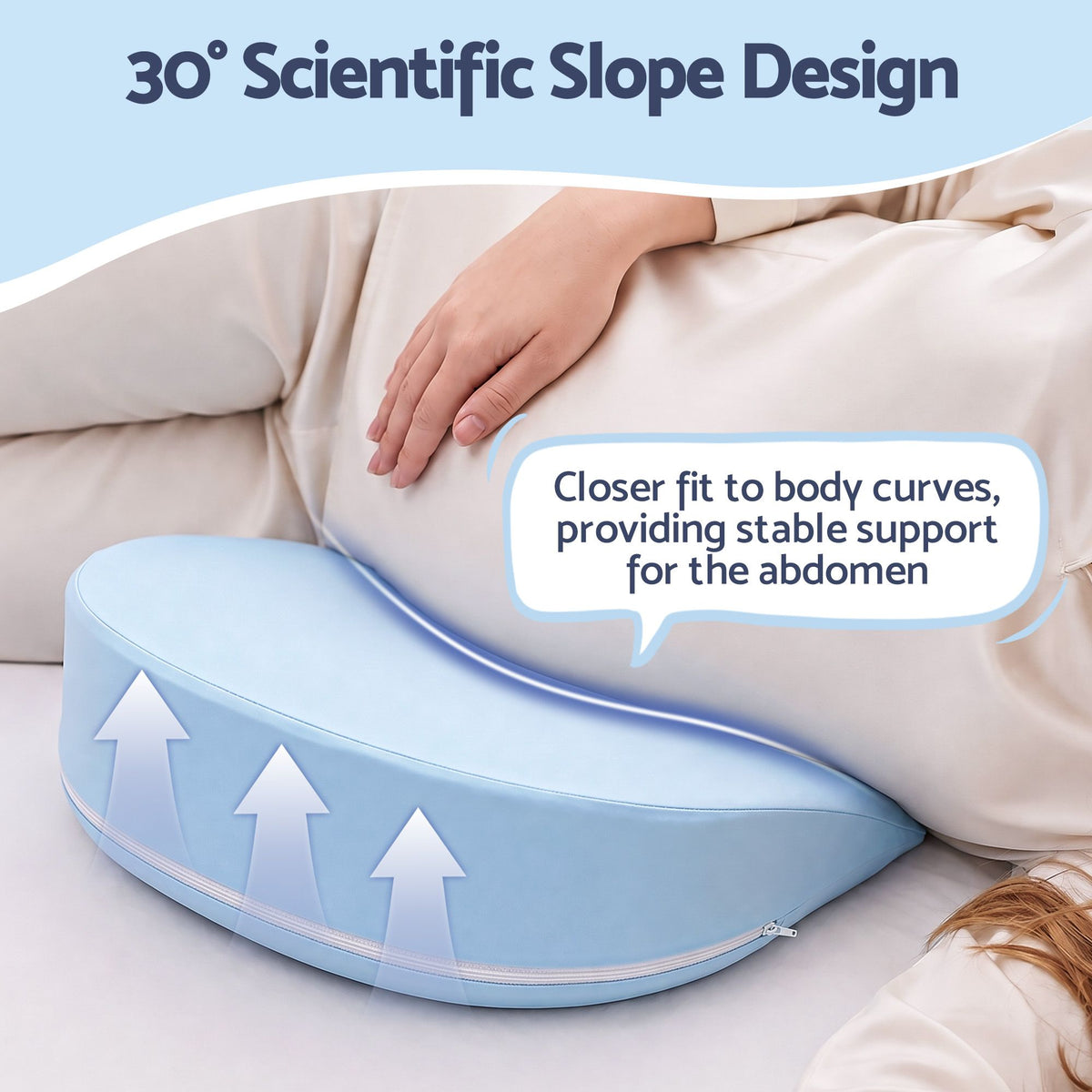Giselle Bedding Memory Foam Pregnancy Pillow Adjustable with Concave Curve Design, Support for Back, Belly, and Hips, Blue