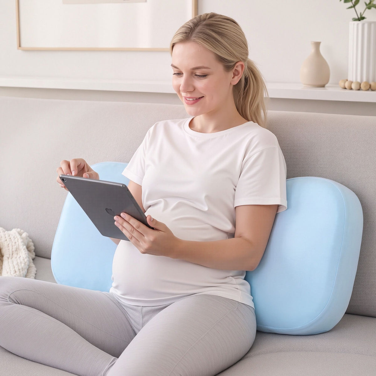 Giselle Bedding Memory Foam Pregnancy Pillow Adjustable with Concave Curve Design, Support for Back, Belly, and Hips, Blue