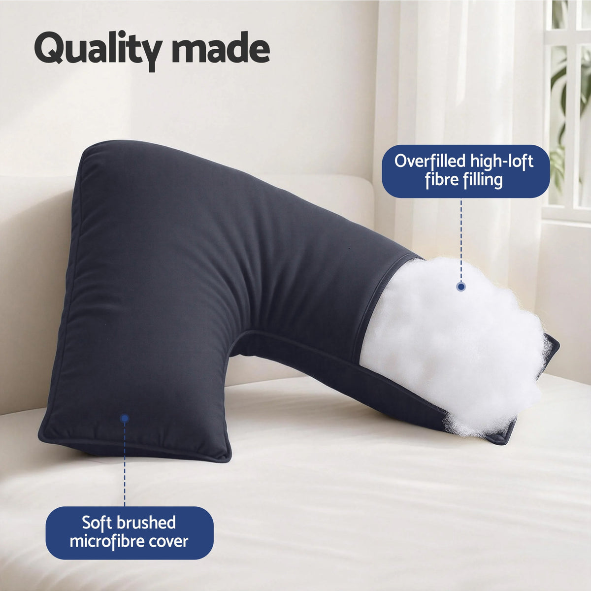 Giselle V Shape Pillow Boomerang Nursing Body Cushion Grey