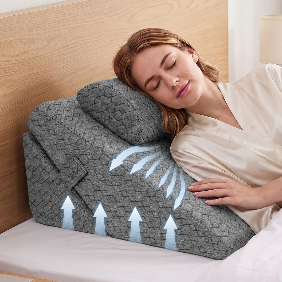 Giselle Bed Wedge Pillow for Headboard, Egg Gel Solves Night Sweats, Triangle Pillow for Reading &amp; Sleeping, Adjustable Back &amp; Neck Support, 30D Foam