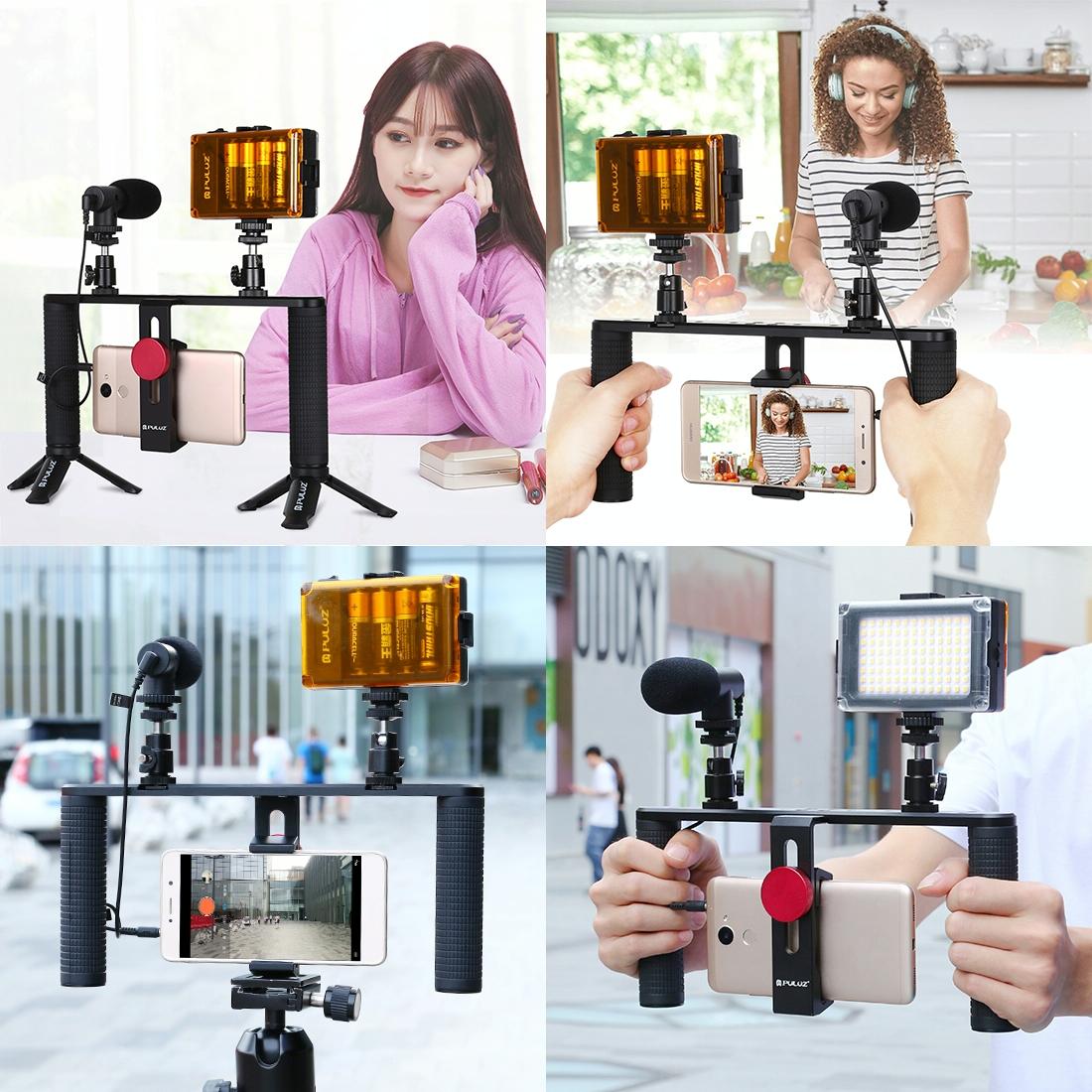4-In-1 Vlogging Kit With Led Light Microphone Tripod And Stabilizer-1915197545747976201