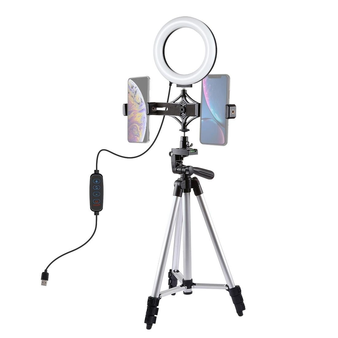 Live Broadcast Dual Phone Bracket &amp; 6.2 Inch Led Ring Light Kit With Tripod Mount-1915197553448718337