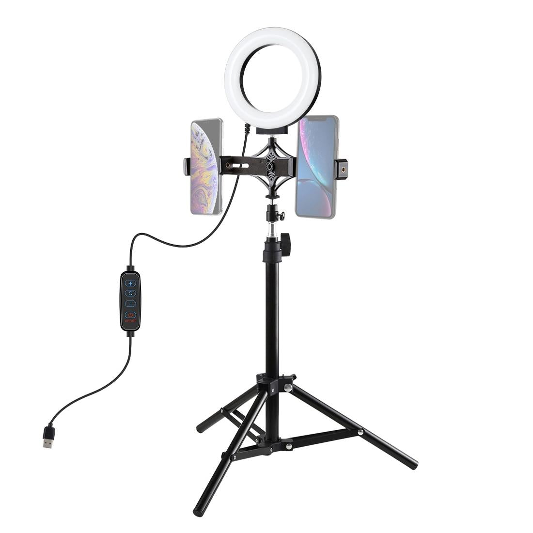Live Broadcast Dual Phone Bracket With 70Cm Tripod &amp; 6.2 Inch 16Cm Led Ring Light Kit-1915197212493746177