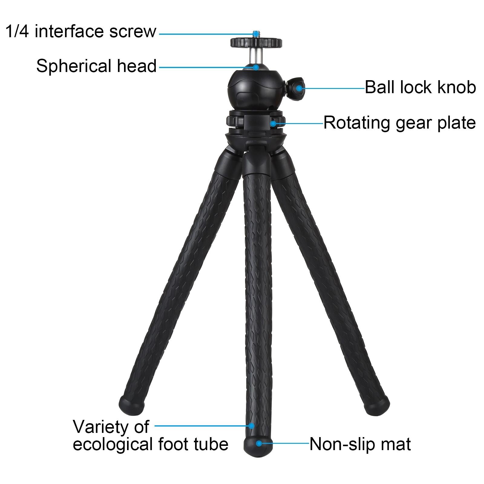 Flexible Mini Octopus Tripod With Ball Head And Phone Clamp For Slr Cameras Gopro And Cellphones-1915197900430905347