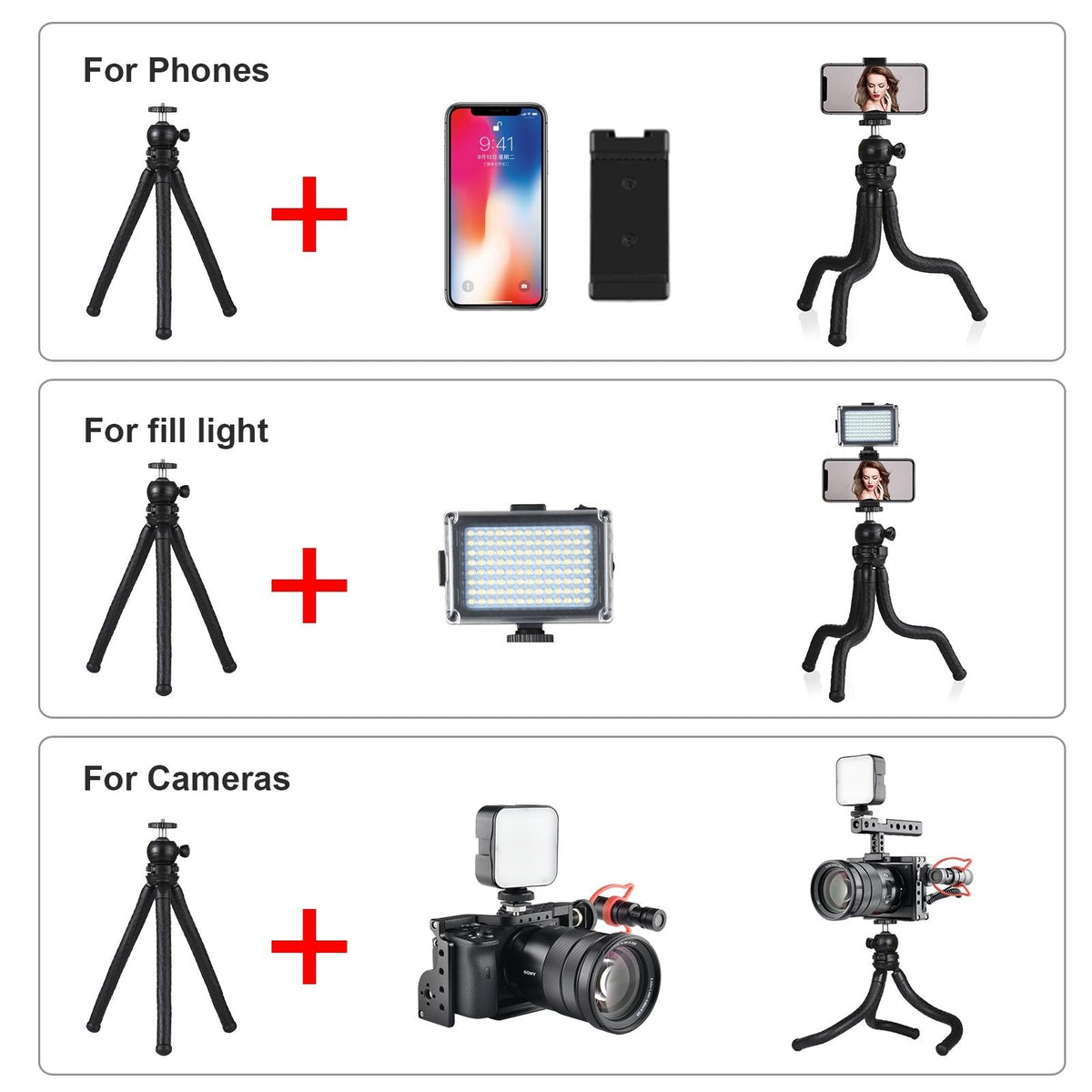 Flexible Mini Octopus Tripod With Ball Head And Phone Clamp For Slr Cameras Gopro And Cellphones-1915197900430905349