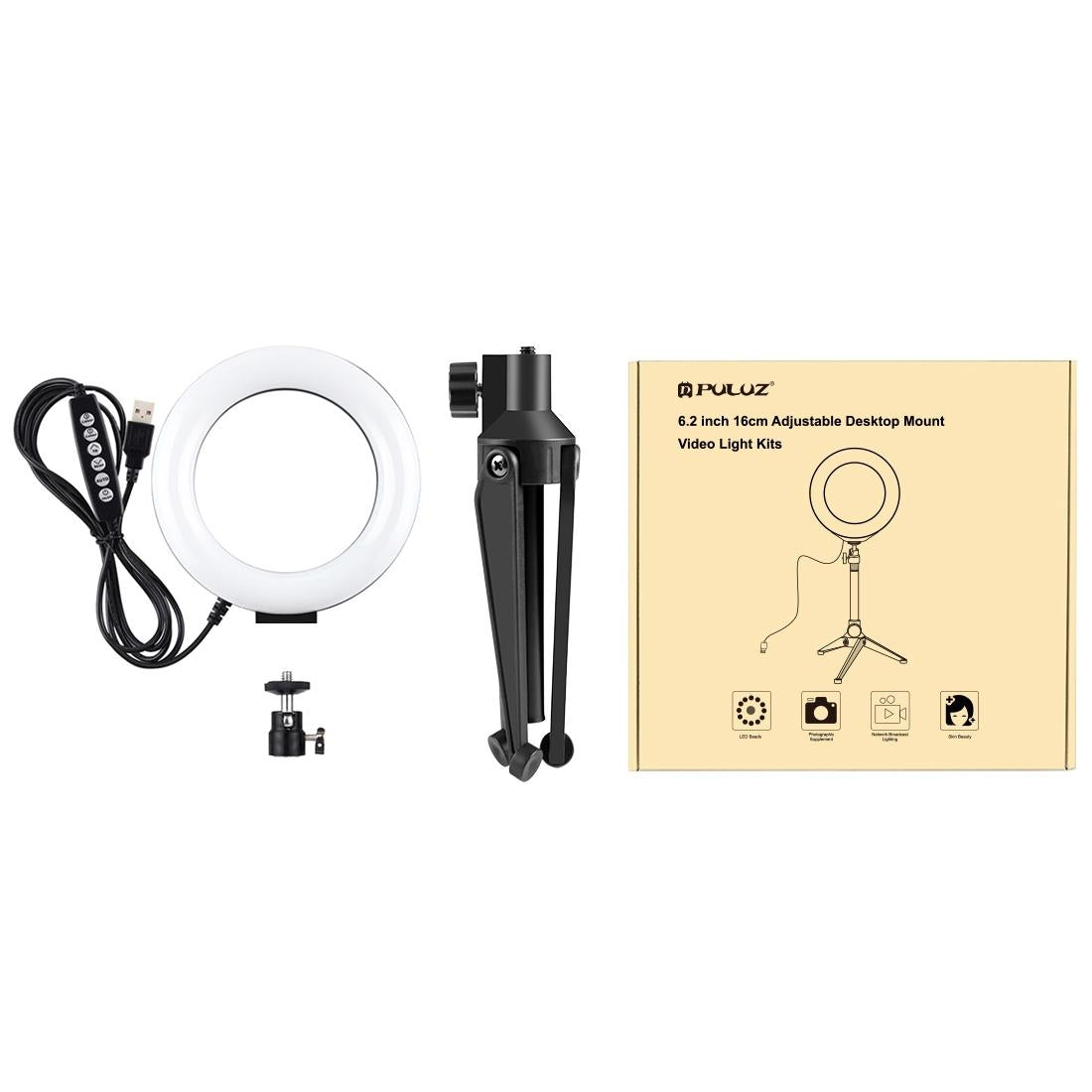 6.2 Usb Led Ring Light With 10 Modes & Desktop Tripod Mount - Black-1915196489039220738
